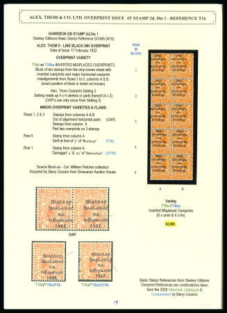 Stamp of Ireland » 1922 (Feb) Thom Overprints (T15-T19) 2d orange, die I, mint and mint nh vertical block of ten, all with misplaced overprints and showing overprint inverted variety