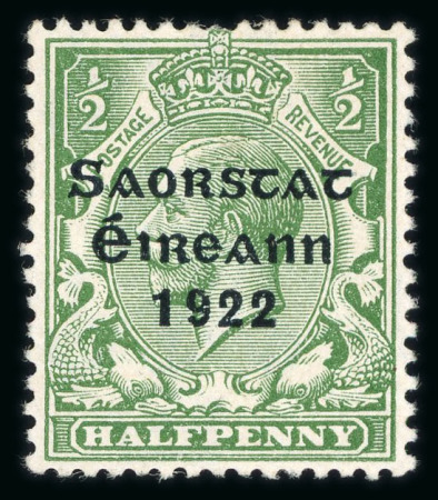 Stamp of Ireland » 1922-23 Thom Three-Line Overprints (T47-T61) 1/2d green, mint single, showing missing accent variety,