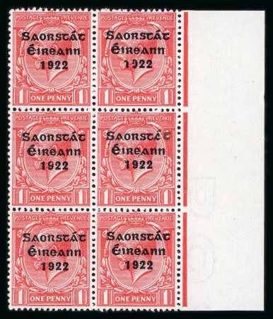 Stamp of Ireland » 1922-23 Thom Three-Line Overprints (T47-T61) 1d scarlet, mint, and mint nh right sheet marginal