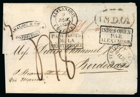 Stamp of India » Foreign Settlements in India » French Indian Settlements 1838 & 1861 pair of covers from Pondicherry, with 1838 (Oct) wrapper to France