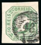 Stamp of Portugal 1855-56 Maria II 50r group of three, all four-margined