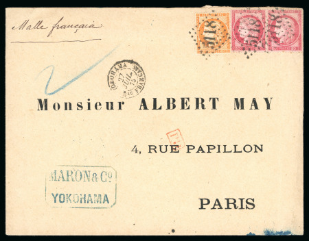Stamp of Japan » Foreign Post Offices » French Post Office 1872-78 Group of five covers to France (4) and Italy (1), bearing different "Cérès" frankings