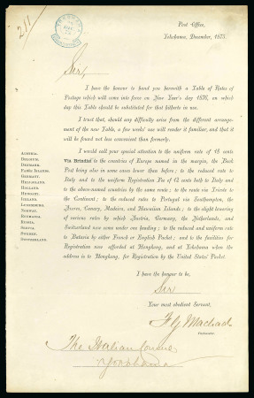 Stamp of Japan 1875 Postal Notice from the Japanese Postmaster notifying of the commencement of new postal rates