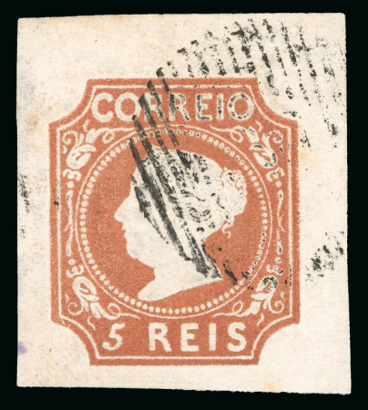 Stamp of Portugal 1853 Maria II 5r reddish brown, type I, used with large to very large margins