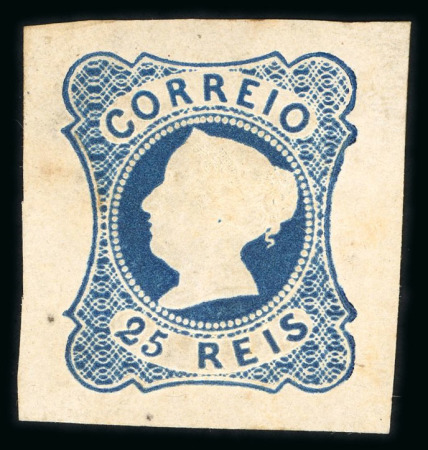 Stamp of Portugal 1853 Maria II 25r blue, type I, mint part o.g.