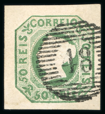 Stamp of Portugal 1853 Maria II 50r yellow-green, used with good to large margins