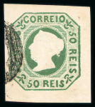 Stamp of Portugal 1853 Maria II 50r yellow-green, used with good to large margins