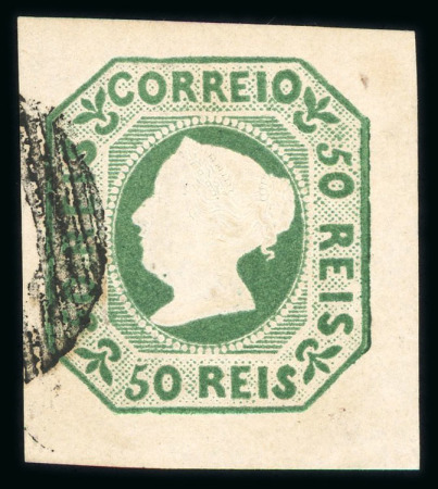 Stamp of Portugal 1853 Maria II 50r yellow-green, used with good to large margins