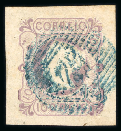 Stamp of Portugal 1853 Maria II 100r mauve lilac, used with large balanced margins