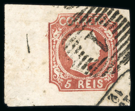 Stamp of Portugal 1855-56 Pedro V (straight hair), type VII, left marginal single, used