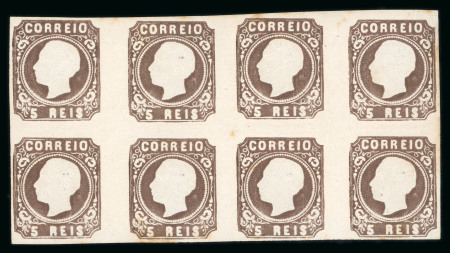 Stamp of Portugal 1856-58 Luis I 5r brown, type III, in mint block of