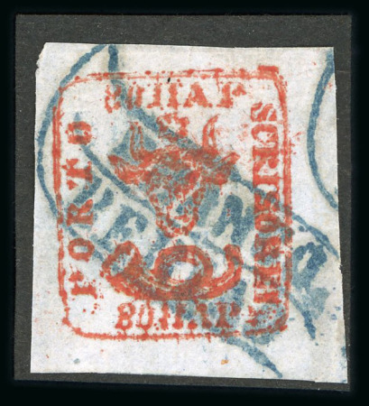 Stamp of Romania » 1858 (1st Nov.) - 1861 Moldavia - Handstruck at Jassy - Imperforate 80 Parale red on bluish paper, two used singles, one