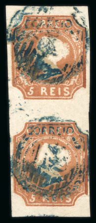 Stamp of Portugal 1853 Maria II 5r type II reddish brown, used vertical pair