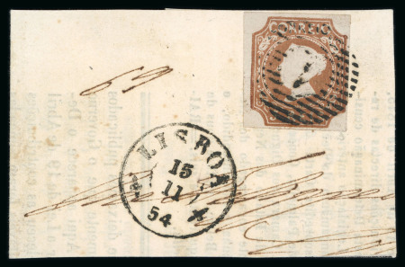 Stamp of Portugal 1853 Maria II 5r type II reddish brown, with fine to good margins, tied to part newspaper fragment