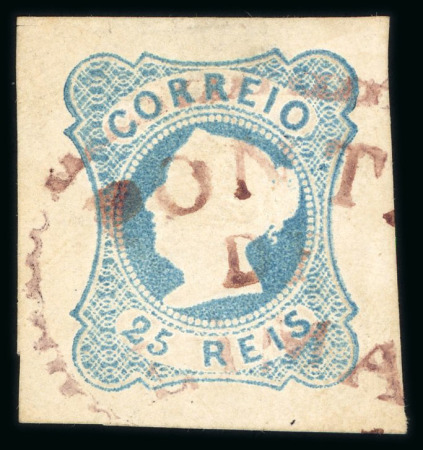 Stamp of Portugal 1853 Maria II 25r type I, two used examples with pre-stamp POSTMARKS