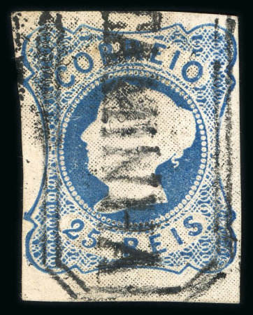 Stamp of Portugal 1853 Maria II 25r type II, with very close to good margins, cancelled by "CAMINHA" pre-stamp framed cancel