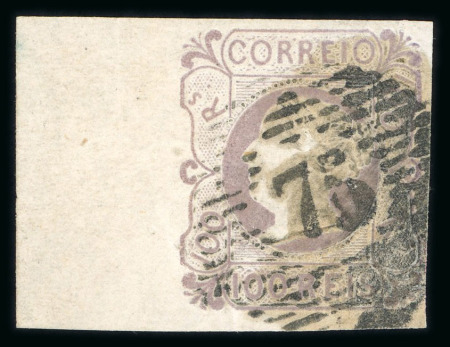 Stamp of Portugal 1853 Maria II 100R lilac, used left marginal example