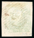 Stamp of Portugal 1853 Maria II 50r green used, fine to good margins, showing traces of green printing ink offset on the the reverse