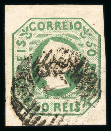 Stamp of Portugal 1853 Maria II 50r green used, fine to very good margins, "1" circular cancel of Lisbon