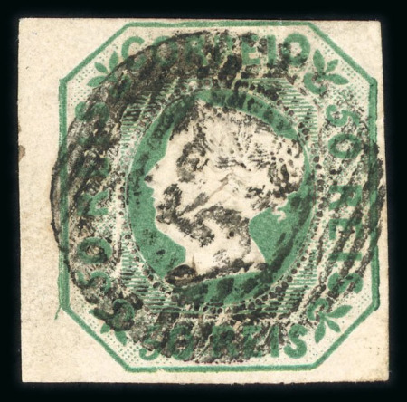 Stamp of Portugal 1853 Maria II 50r blue-green used, "53" circular cancel of Amarante