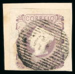 Stamp of Portugal 1853 Maria II 100r lilac used, close to large margins, "61" circular cancel of Guimarães