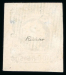 Stamp of Portugal 1853 Maria II 100r lilac used, good to large margins, crisp "52" circular cancel of Porto in blue