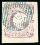 Stamp of Portugal 1853 Maria II 100r lilac used, good to large margins, crisp "52" circular cancel of Porto in blue