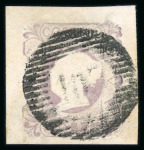 Stamp of Portugal 1853 Maria II 100r lilac used, fine to large margins, "107" circular cancel of Monção