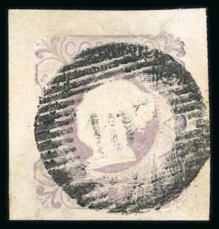 Stamp of Portugal 1853 Maria II 100r lilac used, fine to large margins, "107" circular cancel of Monção