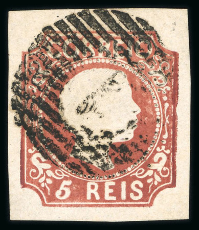 Stamp of Portugal 1855-56 Pedro V 5r, type VI, red-brown, good to very good margins, "1" circular cancel of Lisbon