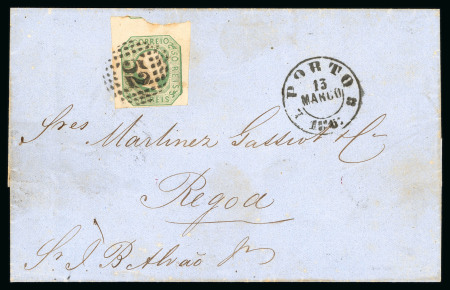 Stamp of Portugal 1855-56 Pedro V (straight hair) 50r, close to huge margins, tied to 1861 wrapper from Porto to Regoa