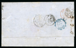 Stamp of Portugal 1855-56 Pedro V (straight hair) 50r, three margins, tied to 1863 entire from Porto to France