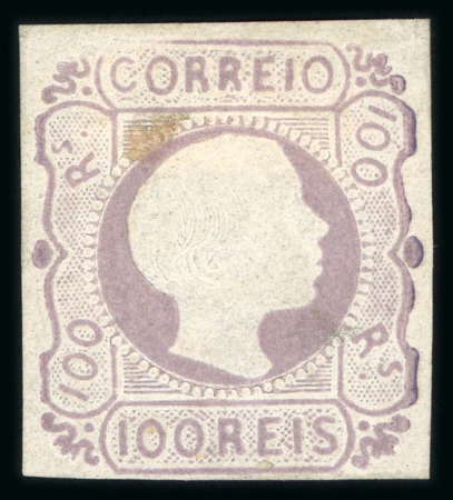 Stamp of Portugal 1855-56 Pedro V (straight hair) 100r, mint part o.g.