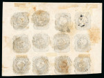 Stamp of Portugal 1855-56 Pedro V (straight hair) 100r used block of 12 from the top half of the sheet