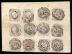 Stamp of Portugal 1855-56 Pedro V (straight hair) 100r used block of 12 from the top half of the sheet