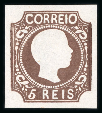 Stamp of Portugal 1856-58 Pedro V (curly hair) 5r type II, two unused examples in different shades