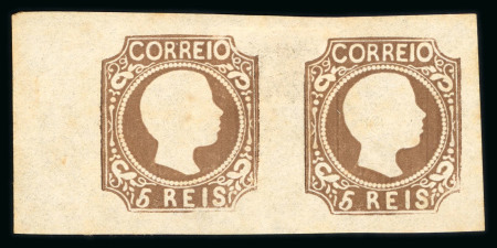 Stamp of Portugal 1856-58 Pedro V (curly hair) 5r type X unused left marginal pair