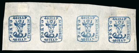 Stamp of Romania » 1858 (1st Nov.) - 1861 Moldavia - Handstruck at Jassy - Imperforate 40 Parale blue on white paper, mint, horizontal strip