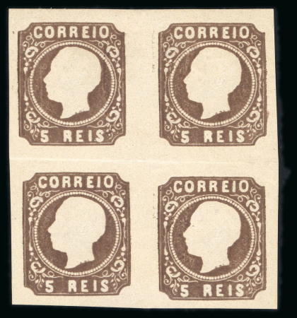 Stamp of Portugal 1862-64 Luis I 5r type III (worn die) in mint block of four
