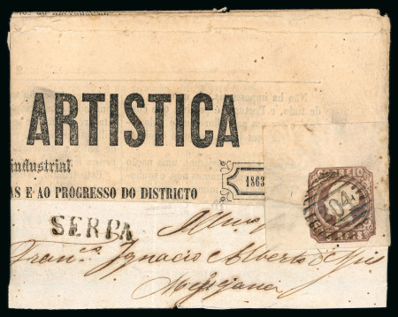 Stamp of Portugal 1862-64 Luis I 5r type I top left corner marginal example on complete "Estrela Artistica" newspaper with address band