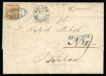Stamp of Romania » 1858 (1st Nov.) - 1861 Moldavia - Handstruck at Jassy - Imperforate 80 Parale red on white paper neatly tied by FRANCO / No.2 / GALATZ fancy oval to registered cover