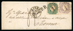 Stamp of Portugal 1862-64 Luis I 50r blue-green and 100r on 1867 envelope to Italy