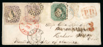Stamp of Portugal 1862-64 Luis I 100R, two examples along with 1866-67 Luis I imperf. curved label 80r on cover to the USA,