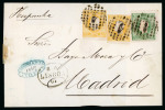 Stamp of Portugal 1866-67 Luis I imperf. curved label, group of three covers incl. double weight cover to Spain