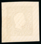 Stamp of Portugal 1866-67 Luis I imperf. curved label 120r group of four proofs incl. brown, dark green, blue and carmine rose