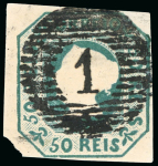 Stamp of Portugal 1853 Maria II 50r blue-green, close to good margins, used
