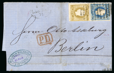 Stamp of Portugal 1866-67 Luis I imperf. curved label 20r and 120r on 1871 wrapper from Lisbon to Germany
