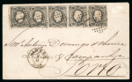 Stamp of Portugal 1866-67 Luis I imperf. curved label 5r, five examples on 1869 cover from Lisbon to Porto