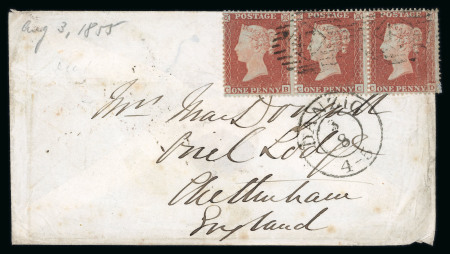 Stamp of Great Britain » British Post Offices Abroad » Crimea 1855 envelope sent from the Baltic Fleet via Danzig to England, franked with 1d red "stars" strip of three