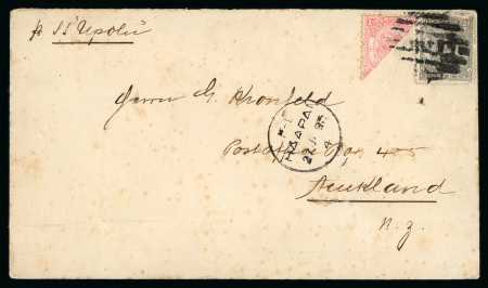Stamp of Tonga 1893 (Jun 27) Envelope to New Zealand with 1892 1d bisect and 2d tied by "HAAPAI" barred oval